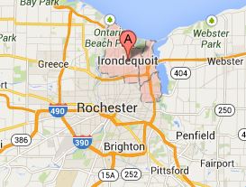 Map of Rochester and Irondequoit, NY 14617, 14621, 14622